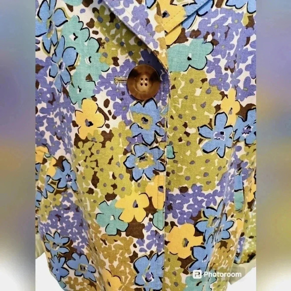 Requirements linen blend Large beautiful blue/yellow/green jacket - Picture 2 of 6